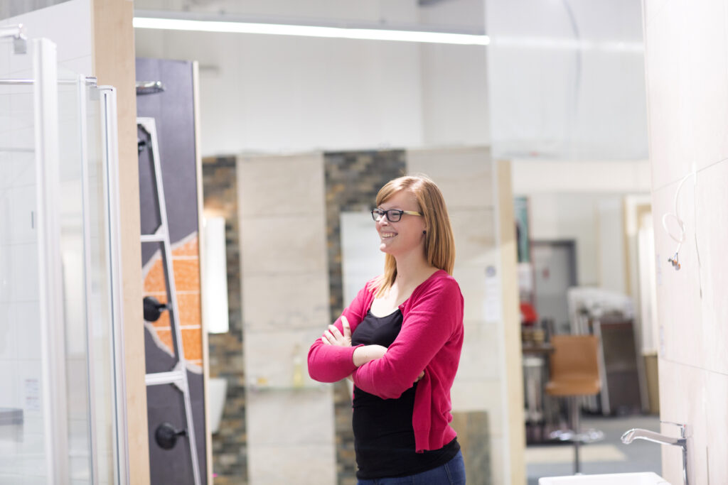 Client communication - woman at the showroom/renovation site