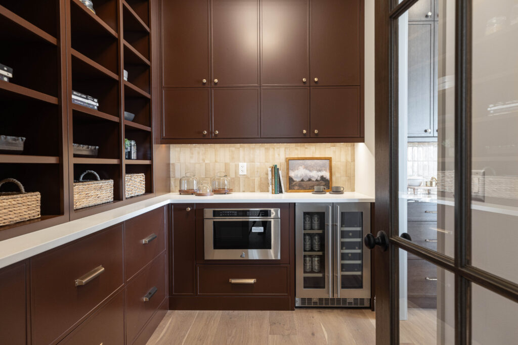 dark warm brown painted shaker cabinets