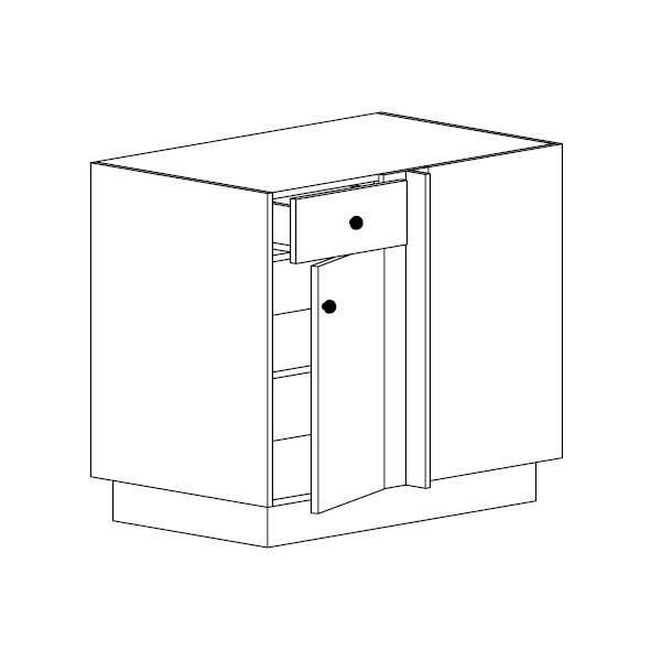 blind corner cabinet with door and drawer and adjustable shelves
