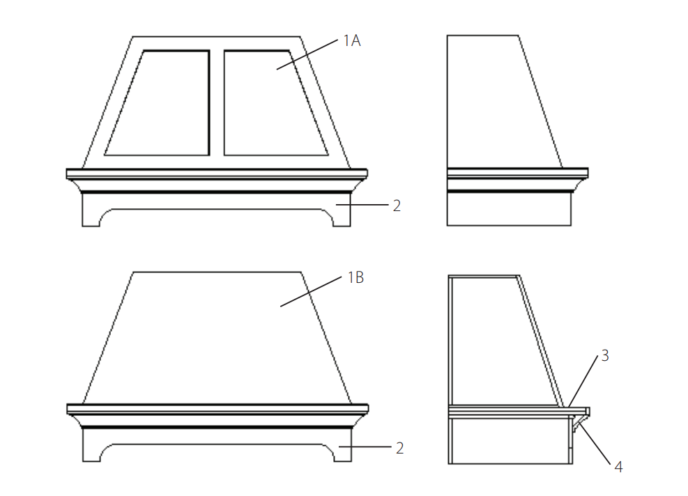 top and bottom range hood cabinetry sections to make custom cabinet range hood