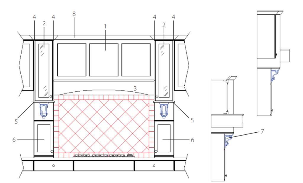 range hood custom cabinet design with corbels and backsplash
