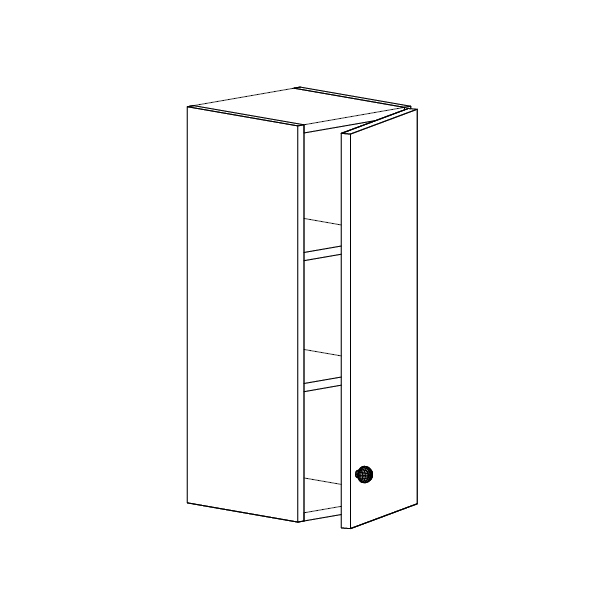 wall cabinet for next to range hood with one door and shelves
